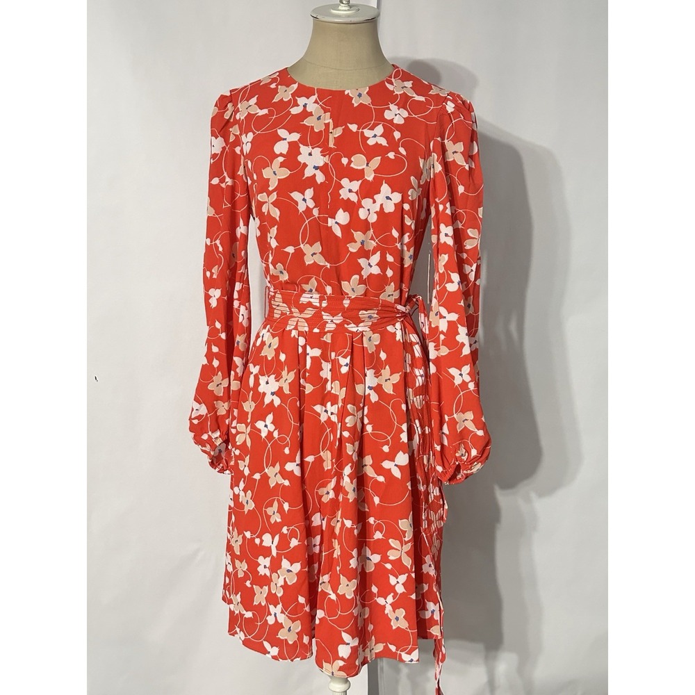 Eliza J Floral Print Long Sleeve Crepe Belted Dress Size 4